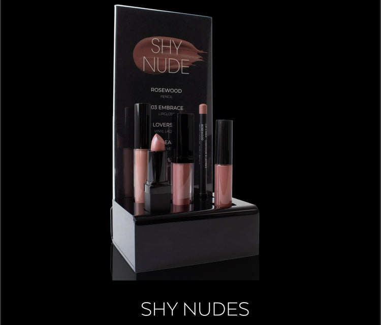 Shy Nudes lip collection display