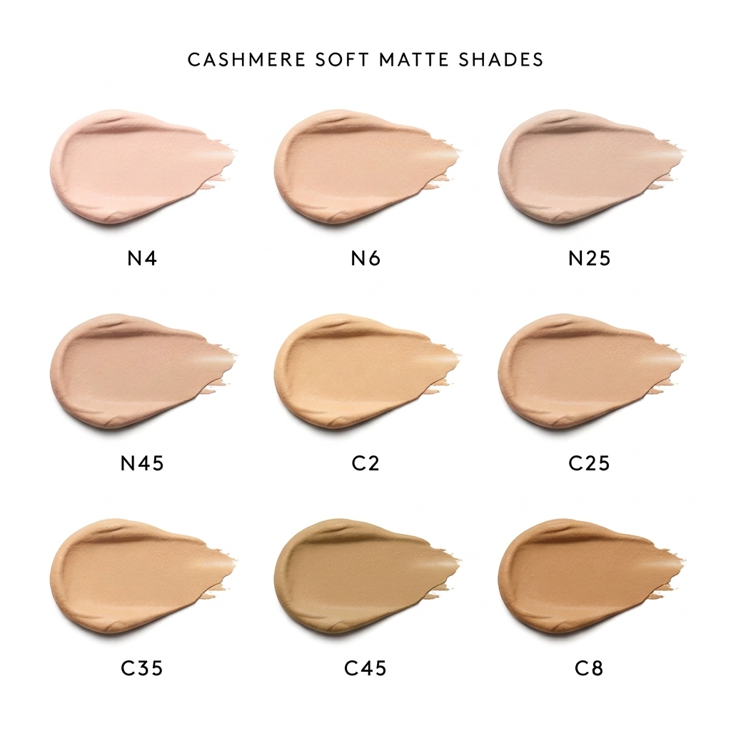 Cashmere Soft Matte shade chart: N4, N6, N25, N45, C2, C25, C35, C45, C8