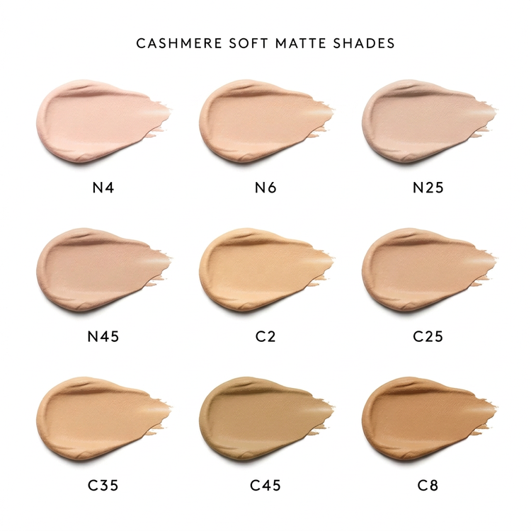 Cashmere Soft Matte shade chart: N4, N6, N25, N45, C2, C25, C35, C45, C8
