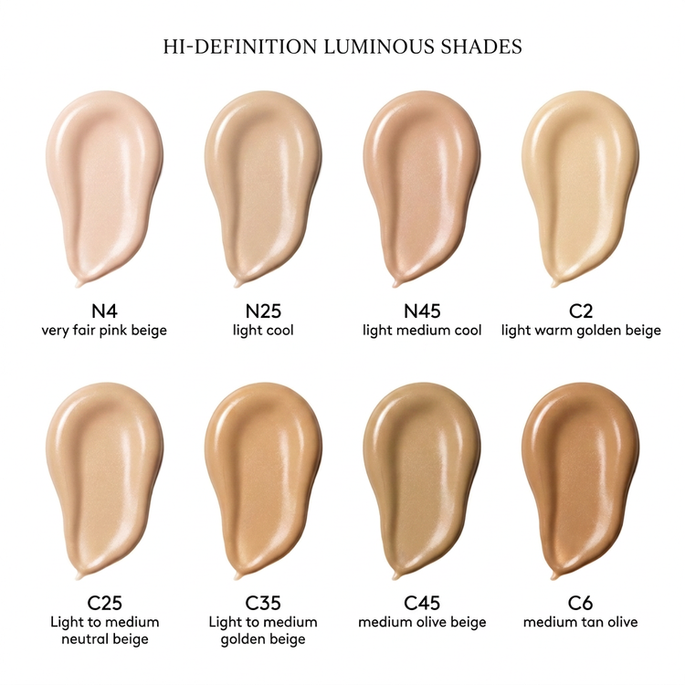 Hi-Definition Luminous shade chart: N4, N25, N45, C2, C25, C35, C45, C6
