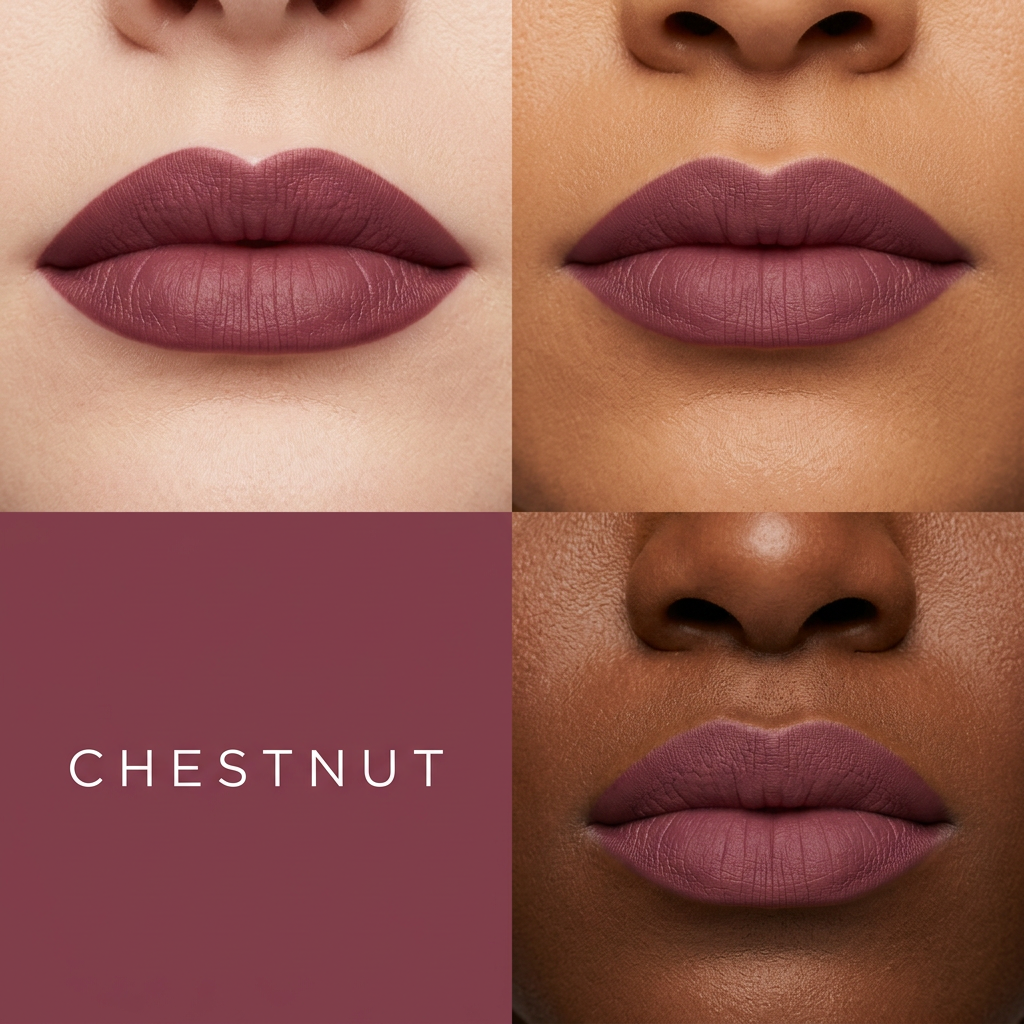 Chestnut lip liner on three skin tones