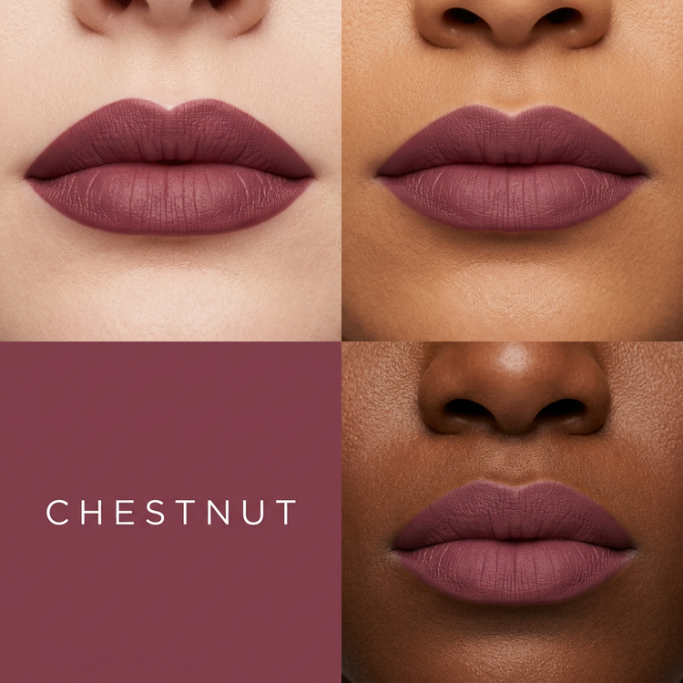 Chestnut lip liner on three skin tones