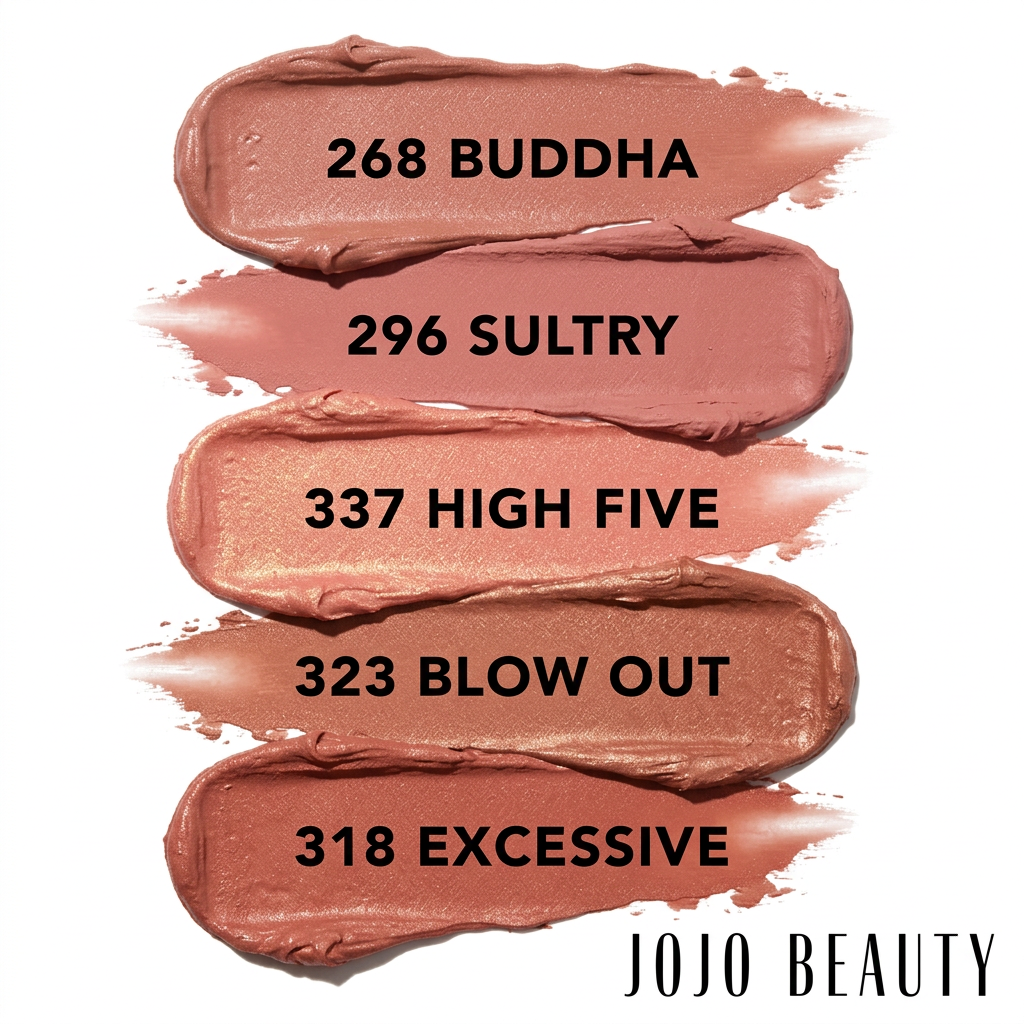 JoJo Beauty blush swatch chart with every shade