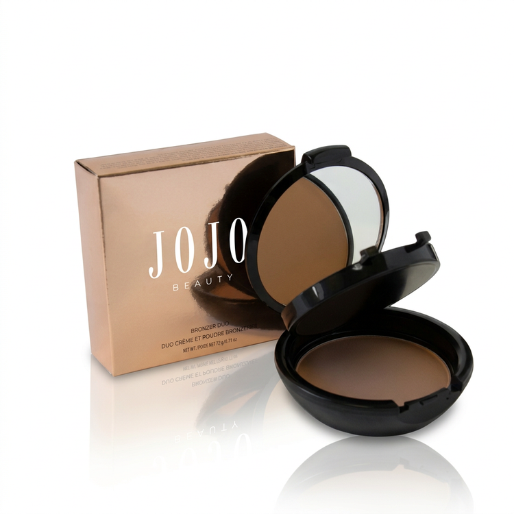 JoJo Beauty Duo Bronzer compact with rose-gold JOJO BEAUTY box