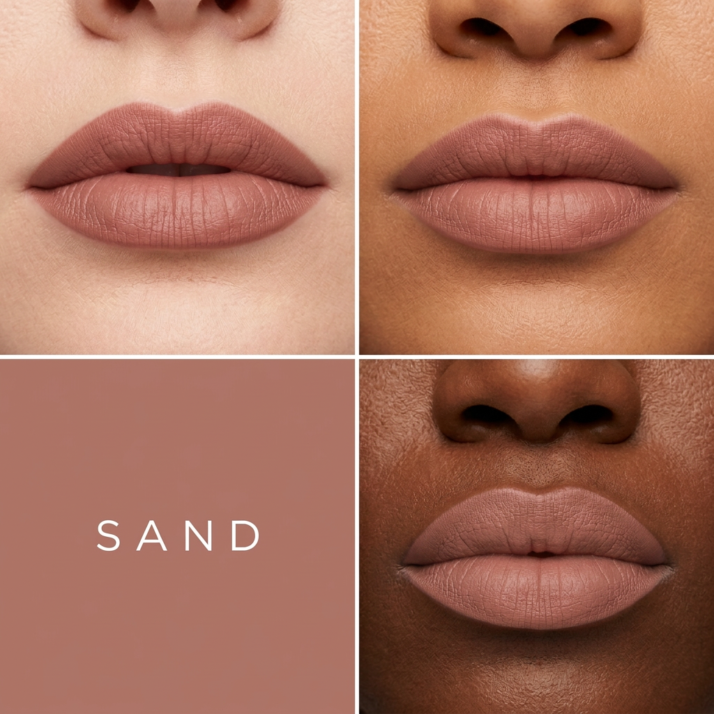 Sand lip liner on three skin tones