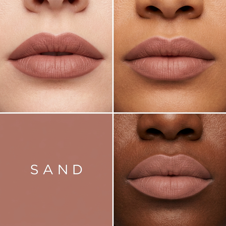 Sand lip liner on three skin tones